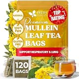 FreshDrinkUS, Premium 120 Mullein Leaf Tea Bags For Lung, 100% Natural & Pure from Mullein Leaves. Loose Leaf Mullein Herbal Tea. Made with Natural Material Tea Bags. No Sugar, No Caffeine, No Gluten, Vegan.