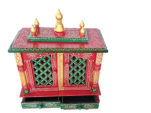 GLOBAL TECH Wooden Pooja Temple/mandir with Magnetic Door for Home & Office size-18x9x22 inch (Red & Green) - Image 6