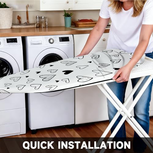 Image of Quick Install Ironing Board Cover 15 inch x 54 inch Ironing Board Cover with Nose Strap Pocket and Elastic Sides Anti-Slip and Heat-Resistant Stylish Home Ironing Board