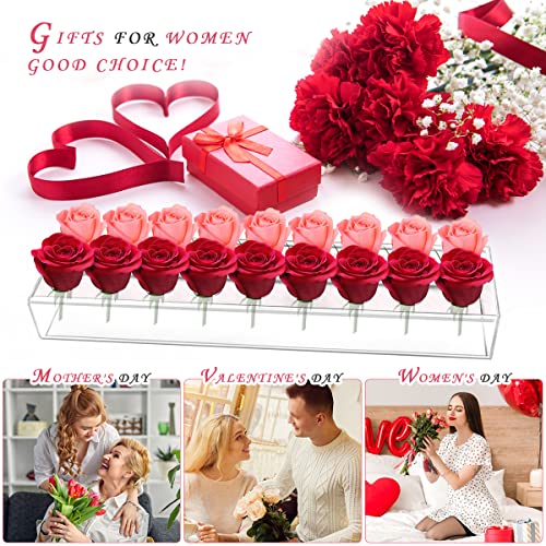 Clear Acrylic Flower Vase Rectangular Floral Centerpiece For Dining Table - 17.7 Inches Long Acrylic Floral Vase (18 Holes), Low Flower Vases For Centerpieces For Home Decor Weddings #TOP3