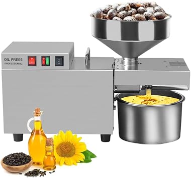 YUEWO Kitchen Oil Press Machine Electric Automatic Oil Press Extractor Organic Oil Expeller for Coconut Flax Peanut Castor Perilla Seed Canola Cocoa Beans Sesame Commercial Grade 2000W