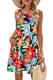 SimpleFun Summer Dresses for Women Floral Sleeveless Swing Sun Dress Juniors Vacation Clothes Black,XXL