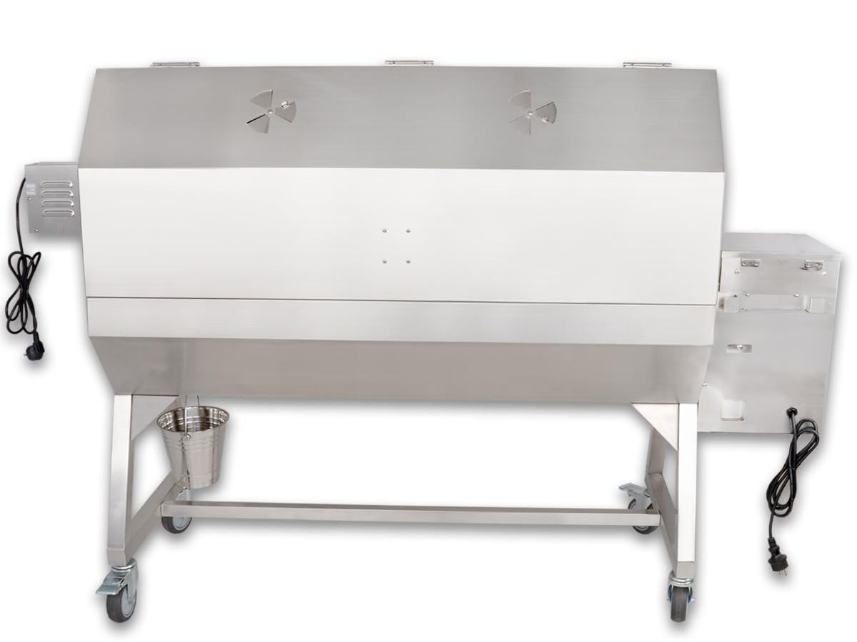 Beeketal Profi Pelletgrill PGB-80 | 2-in-1 Smoker & Spanferkelgrill mit Motor-Drehspieß | Edelstahl | Elektronische Steuerung | 5 Roste | max. 40 kg