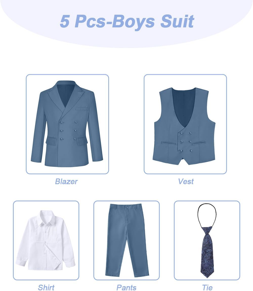 Boys Double Breasted Suit for Kids Tuxedo Boy Formal Suits 5 Pieces Wedding Guest Outfit Prom Dress Clothes
