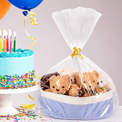 50Pcs Cellophane Bags 3 Sizes Cellophane Wrap For Gift Baskets 24X30 16X24 12X18 Large Clear Packaging Bags With 50 Pull Bows For Gift Wrapping Plastic Gift Bags #TOP2