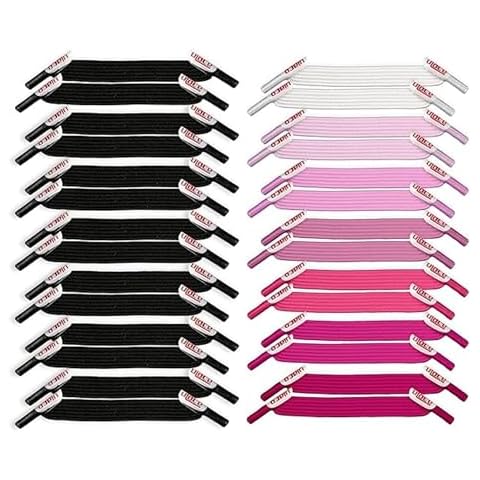 uLace Classic 14 Pairs Bundle - Black and Pretty Pink No-Tie Shoelaces - Elastic Shoe Laces for Sneakers | Stretchy, Elastic Laces | Easy Installation - 28 Laces Cover