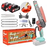 Fnorant Mini Chainsaw with 2×24V Battery Powered Electric Chain Saw,chain saw are suitable for cutting wood and trimming branches,Mini Chainsaw Cordless With three chains