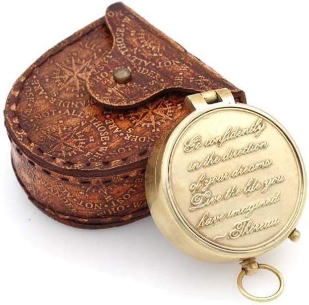 Thoreau's Go Confidently Quote Engraved Compass with Stamped Leather case Thoreau's Go Confidently Quote Engraved Compass with Embossed Leather case
