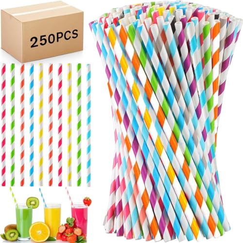 250-Pack Paper Straws Drinking Assorted Straws, Drinking Straws Biodegradable Party for Restaurant-Juice-Coffee-Cold Drinks Drinking Paper Durable