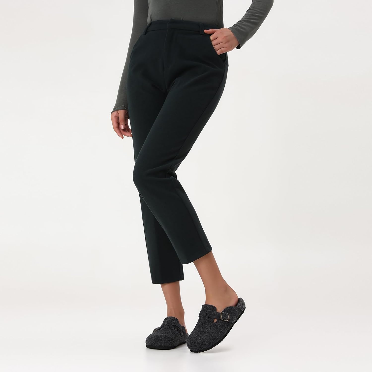 Dumalum Clogs for Women Mens Fleece Lined Slip-On Sandals Womens Slipper with Fur Cork Footbed and Adjustable Buckle Dark Grey - Image 2