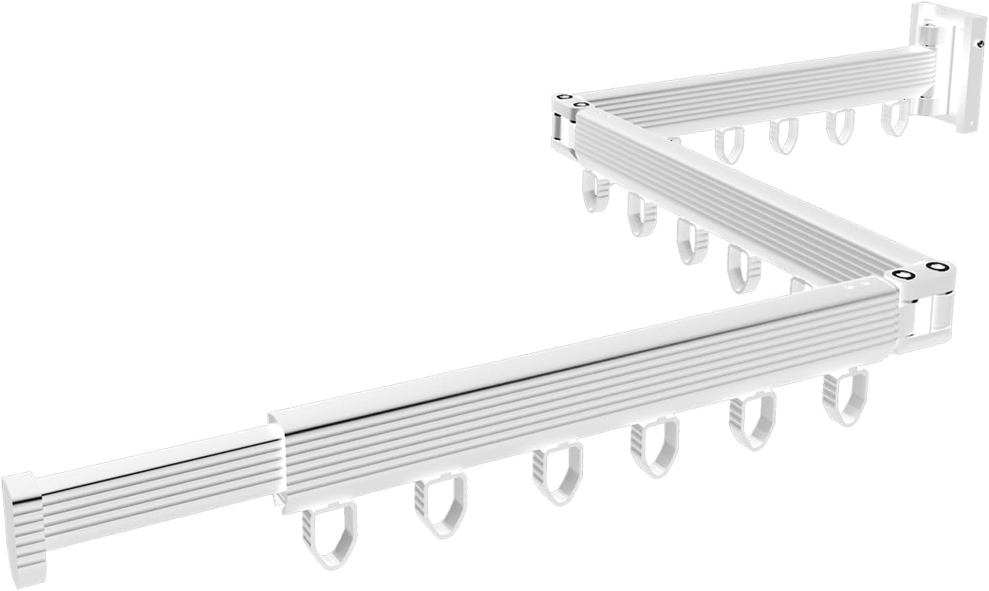 Clothes Drying Rack,Stainless Steel Laundry Drying Rack Wall Mounted,45 Inch Clothes Hanger Rack with Hooks for Drying Clothes(White) White Stainless Steel