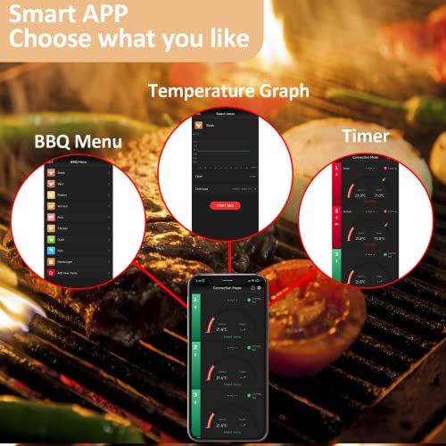 Wireless Meat Thermometer, Smart Bluetooth Meat Thermometer With 165Ft Wireless Range, Food Thermometer For Grill, Oven, Bbq, Kitchen, Smoker, Air Fryer, Rotisserie (1 Probe) (Black) #TOP2