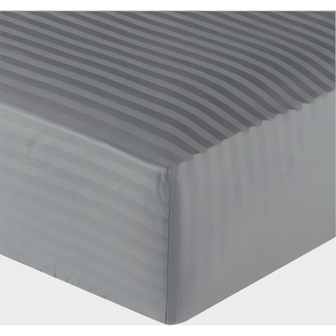 Bedding Zone Luxurious Fitted Sheets - 100% Microfiber Sateen 1cm Stripe (160x200) (Gray, Queen)