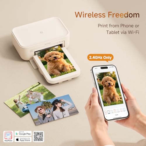 Image of HPRT CP4100 4x6 Photo Printer with 108 Sheets & 2 Ribbons, Full-Color Portable Instant Picture Printer for iPhone /Android, Wi-Fi, Thermal Dye Sublimation, 15s AR Video, Fun App DIY, Home Use, Beige