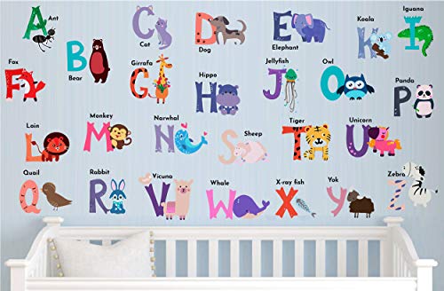 Dekosh Animal Alphabet Wall Decals For Baby Nursery | Peel & Stick Abc Stickers For Toddlers #TOP1