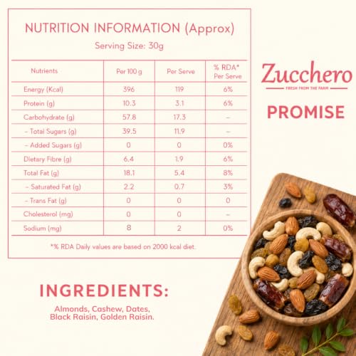 Image of Zucchero Panchmeva Dry Fruit Mix (1kg) - Traditional Nuts & Dry Fruit Blend | Ancient Nutrition | Almonds, Cashew, Dates, Black Raisin, Golden Raisin | Classic Indian Mix | Great for Fasting | No added Sugar, Salt or Preservatives