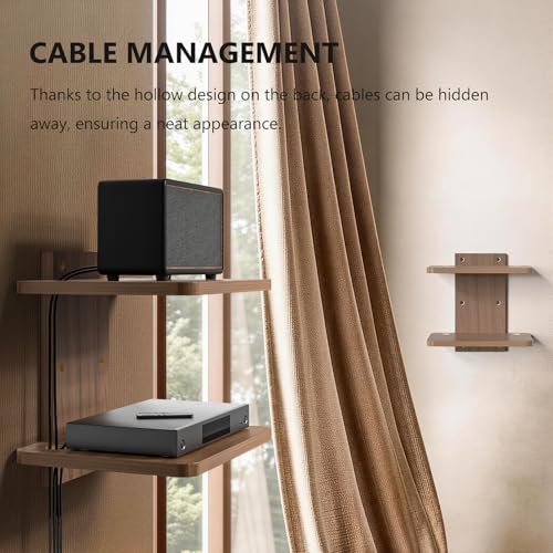 Image of WALI Floating TV Shelf, 2 Tier Projector Shelf for DVD Players, Routers, Game Consoles, Cable Boxes, Living Room Decor Accessories, Wall Mount Shelves Holds Up to 22lbs (CS202N), 2-Shelf, Walnut Brown | Projector Shelf for Routers, Game Consoles, Cable Boxes, Wall Mount Shelves Hold Up to 22lbs, (CS202N), 2-Shelf, Walnut Brown