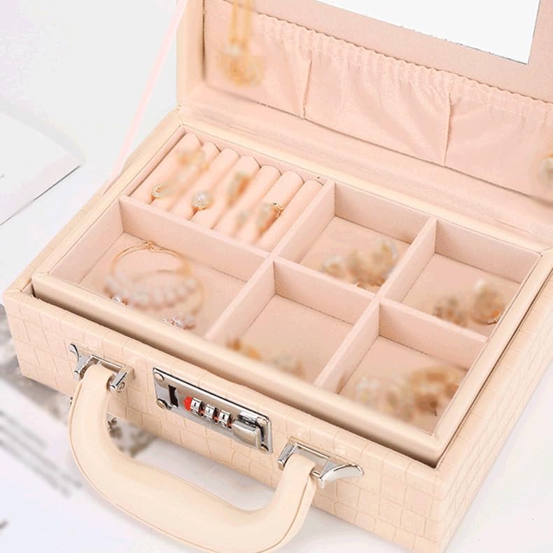 GaRcan Large Capacity Portable Jewelry Storage Box Rings Earrings Jewelry Box Handheld with Lock, 21*16*9.5cm image 5