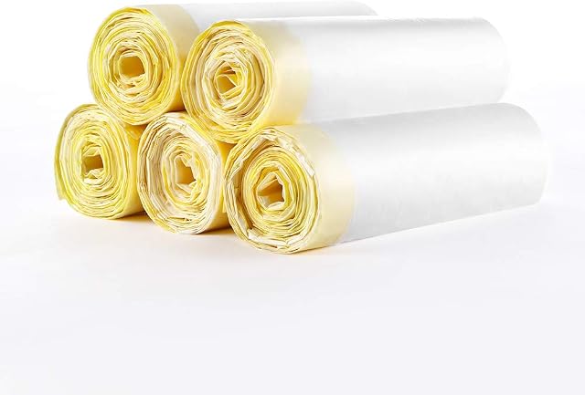 Sorush Bin Bags Heavy Duty Bin Liners Bin Bags 50L Swing Bin Liners Strong Pedal Drawstring Bin Bags with Tie Handle Unscented (5 Rolls, 100 Counts in All)