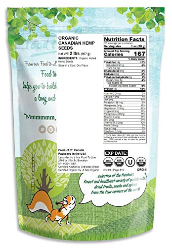 Food to Live - Organic Hemp Hearts, 2 Pounds Non-GMO Raw Hearts, Hulled, Shelled, Kosher, Vegan, Keto-Friendly. Good Source of Protein & Fiber. Great for Smoothies, Oatmeal, and Salads. - Image 3