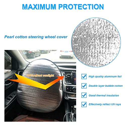 2Pcs Steering Wheel Cover Sun Shade, 19.6''×17.3'' Universal Anti-Heat Aluminum Foil Auto Interior Protector, Block Uv Rays Cool In Summer, Vehicle Accessories Universal For Cars, Truck, Suv, Van #TOP2