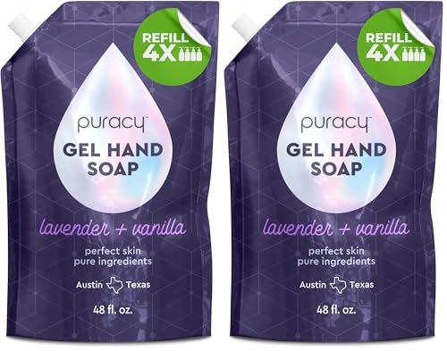 Puracy Organic Hand Soap, Professional Hand Washers We've All Become, Moisturizing Natural Gel Hand Wash Soap, Liquid Hand Soap Refills for Soft Skin (Refill Lavender &amp; Vanilla, 48 Ounce) (Pack of 2)
