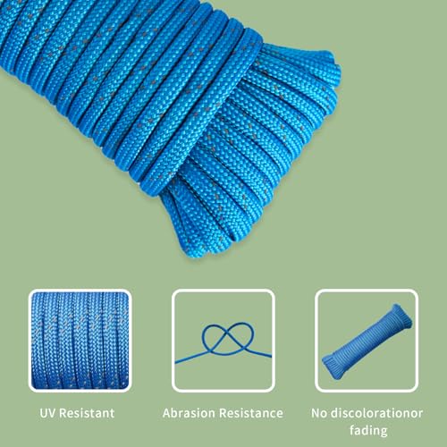 Paracord Rope, Reflective III Parachute Cord 7 Strand Core 550lb, 100ft Blue - High Visibility Abrasion Resistant Easy to Tie, Multi-Purpose Rope for Camping Survival DIY - Image 5
