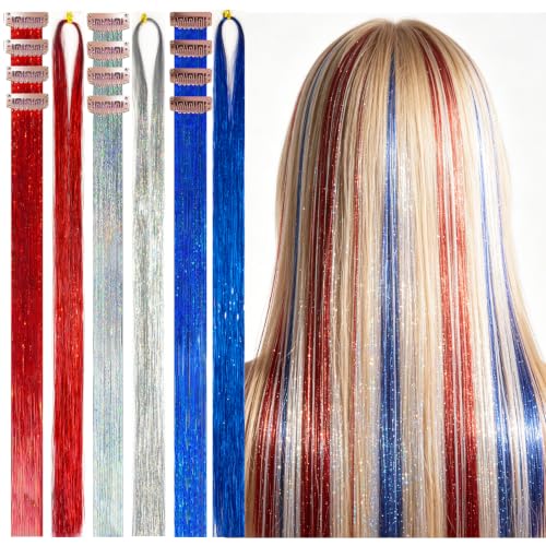 Handwig 80 Strands Tri-Color Hair Tinsel 2-in-1 Kit Game Day Team Colors