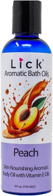 Óleo de banho aromático LICK Peach com fragrância frutada, 120 mL