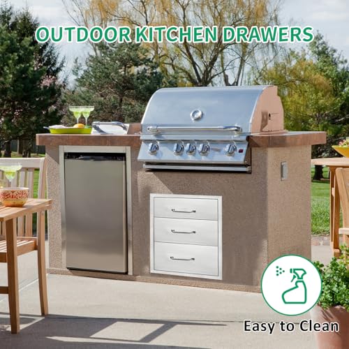 Image of Outdoor Kitchen Drawers 15.7 inch W x 21.6 inch H x 17.7 inch D Stainless Steel Triple Drawers with Ergonomic Handle for BBQ Island, Patio Grill Station & Outdoor Kitchen Cabinets