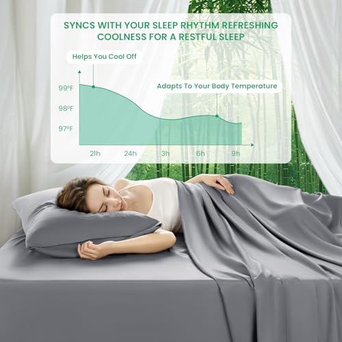 SONORO KATE 100% Viscose Derived from Bamboo_Sheets Cal King Size, Ultra Breathable & Cooling Bed Sheets for Hot Sleepers, Hotel Luxury Silky Bedding Sheets, 16" Deep Pocket - 4PC (Grey,Cal King)