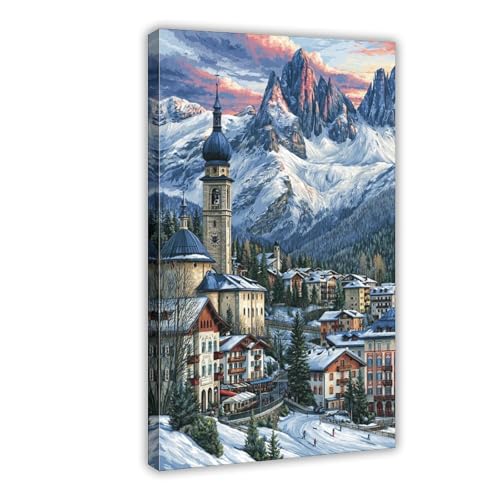 Cortina Ski Resort Sunset Painting Canvas Wall Art