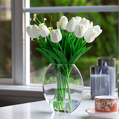 Enova Floral Unique Moon Bowl Glass Flowers Vases, H 6.50" W 3.5" L7.0 Clear Floral Container With Oval Eye Shape Opening For Desktop Decor (1 Piece) #TOP1