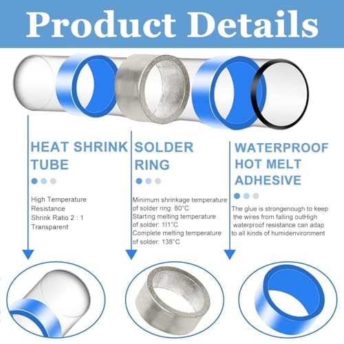 Image of Serplex 160Pcs Solder Seal Wire Connectors Kit Heat Shrink Solder Wire Connectors Solder Sleeve Waterproof Insulated Electrical Connectors Butt Splice for Marine Automotive Trailer RV Boat Truck