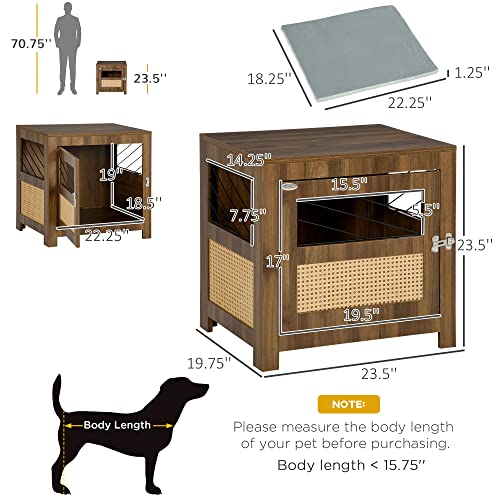 Pawhut Dog Crate Furniture With Cushion, Wooden Dog Kennel End Table With Lockable Door, For Miniature Dogs, Indoor, Walnut #TOP2