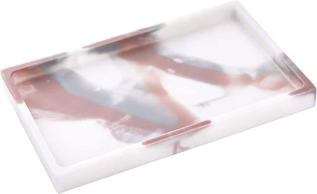 Shinowa Bathroom Vanity Tray, Resin Bathroom Tray Perfume Tray Rectangle Decorative Tray Organizer for Vanity Dresser Bathroom Countertop Living Room Kitchen, Pink Painting