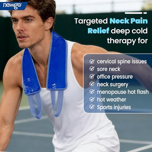 Image of NEWGO Ice Pack for Neck Pain Relief With Strap, Reusable Cold Pack Wrap for Injuries, Sports, Swelling, Cervical Surgery Recovery - 24.8 inch x 4.13 inch - Navy Blue