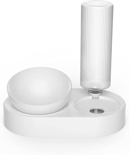 Cat feeder ,2 in 1 Automatic Cat Water Dispenser and Food Bowl Set, Raised Puppy Cat Feeding Bowls Tilted Cat Bowls with Stand, Food Bowls for Small Dogs Kitten white