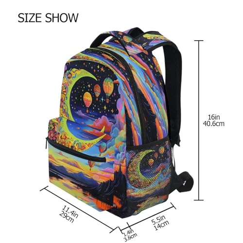 Colorful Moon Flower Backpack for School Boys Girls Adults Kids Bookbag Laptop Bag 15L4