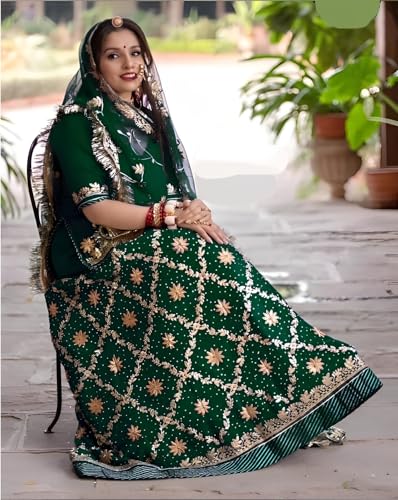 Image of Heavy Embroidery Work Semi Stitched Shimmer Silk Designer Rajputi Poshak For Women Rajasthani Lehenga Choli