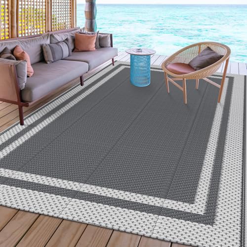 HappyTrends Outdoor Rug Reversible Portable Plastic Straw Camping Rugs for Outside RV,Large Waterproof Outdoor Area Rugs for Patio,Deck,Porch,Balcony(5'x 8',White&Gray) - Image 7