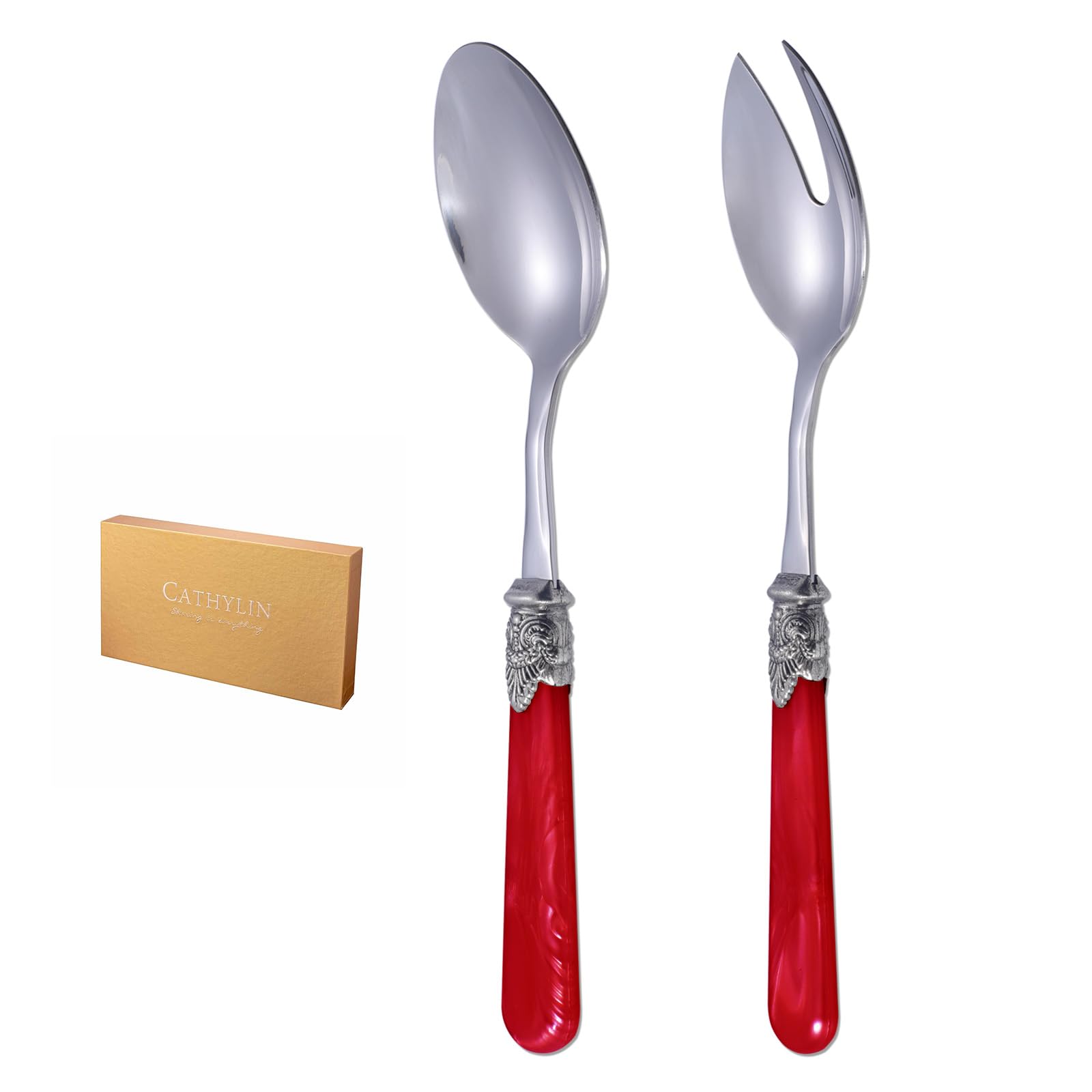 Red Stainless Steel Salad Servers - Set of 2 -1
