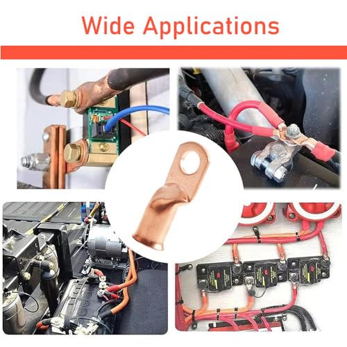 16Pcs 4/0 AWG 3/8" Stud Heavy Duty Bare Copper Wire Lugs with 16Pcs Heat Shrink Tubing 4/0 Gauge Copper Ring Terminals Battery Cable Ends by JOYPXF - Used condition - Image 6
