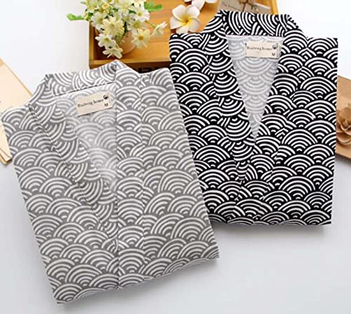 ZEALMAX Men's Kimono Japanese Jinbei Shirt and Pant Cotton Linen Loungewear Lounge Set Spa Bathrobe, Style 1 Multicolor4