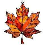 Maple Leaf Suncatcher for Window Stained Glass Window Hanging Fall Leaf Suncatchers Ornaments Decorations Autumn Maple Leaves Sun Catchers for Fall Autumn Thanksgiving Harvest Party Decor Gift (Red)