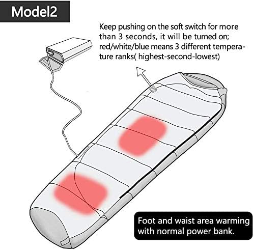 Miniatura 3 de Qutewarm Saco de dormir eléctrico con calefacción para exteriores, ligero, portátil, impermeable, cómodo, rango de temperatura de 30  60 F 5 V 2 A,