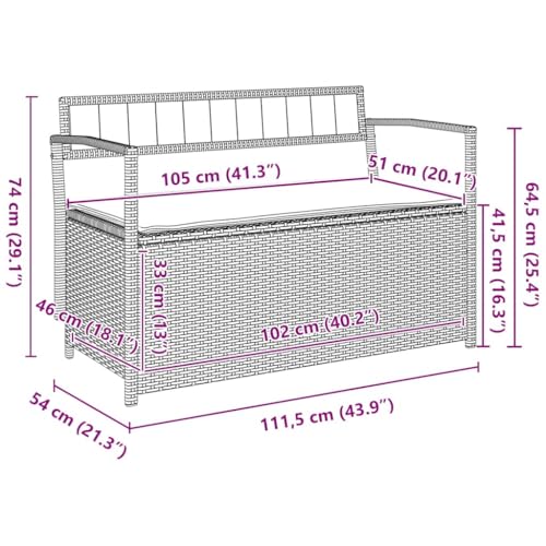 Banc de rangement de jardin pour optimiser l'espace en résine tressée gris clair