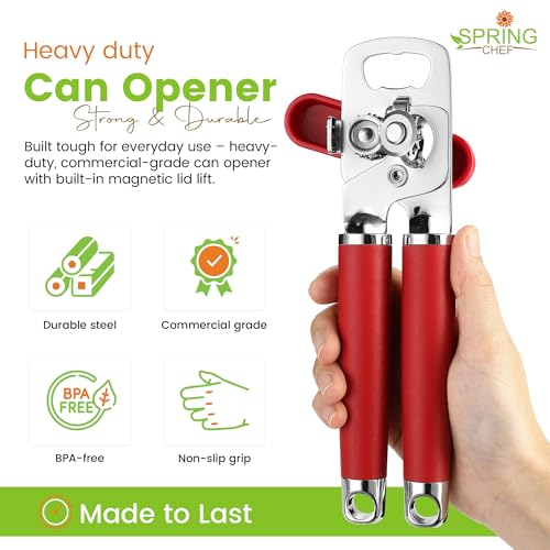 Image of Spring Chef Stainless Steel Manual Can Opener with Soft Grip Handles, Red