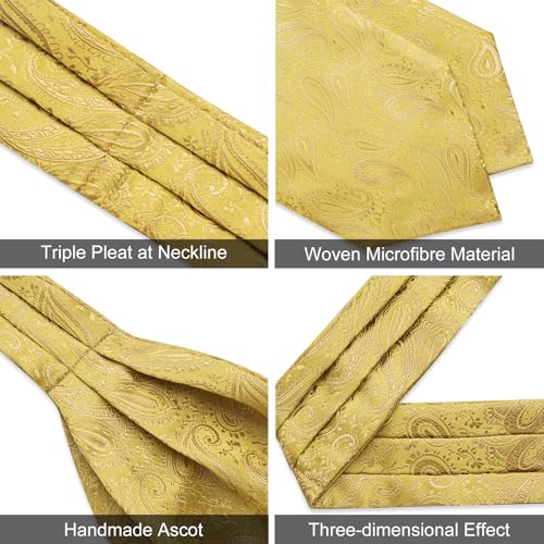 Image of DiBanGu Silk Woven Ascot Cravat with Pocket Square Set for Men | Paisley Ascot,Wrinkle-Resistant,Silky Smooth,Easy to Match,Cufflinks,Tie Ring,Wedding,Ceremonies,Party Occasions,Banquet