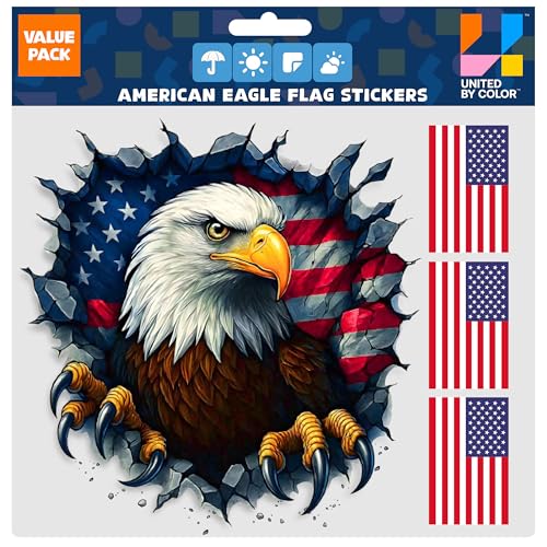 American Flag Decals (Pack) - Waterproof Bald Eagle Sticker - No Fade, Patriotic Decals for Vehicles, Truck Car, Laptop, Bike, RV, Trailer, Golf Carts, Water Bottles, Rear Window (Style 2)
